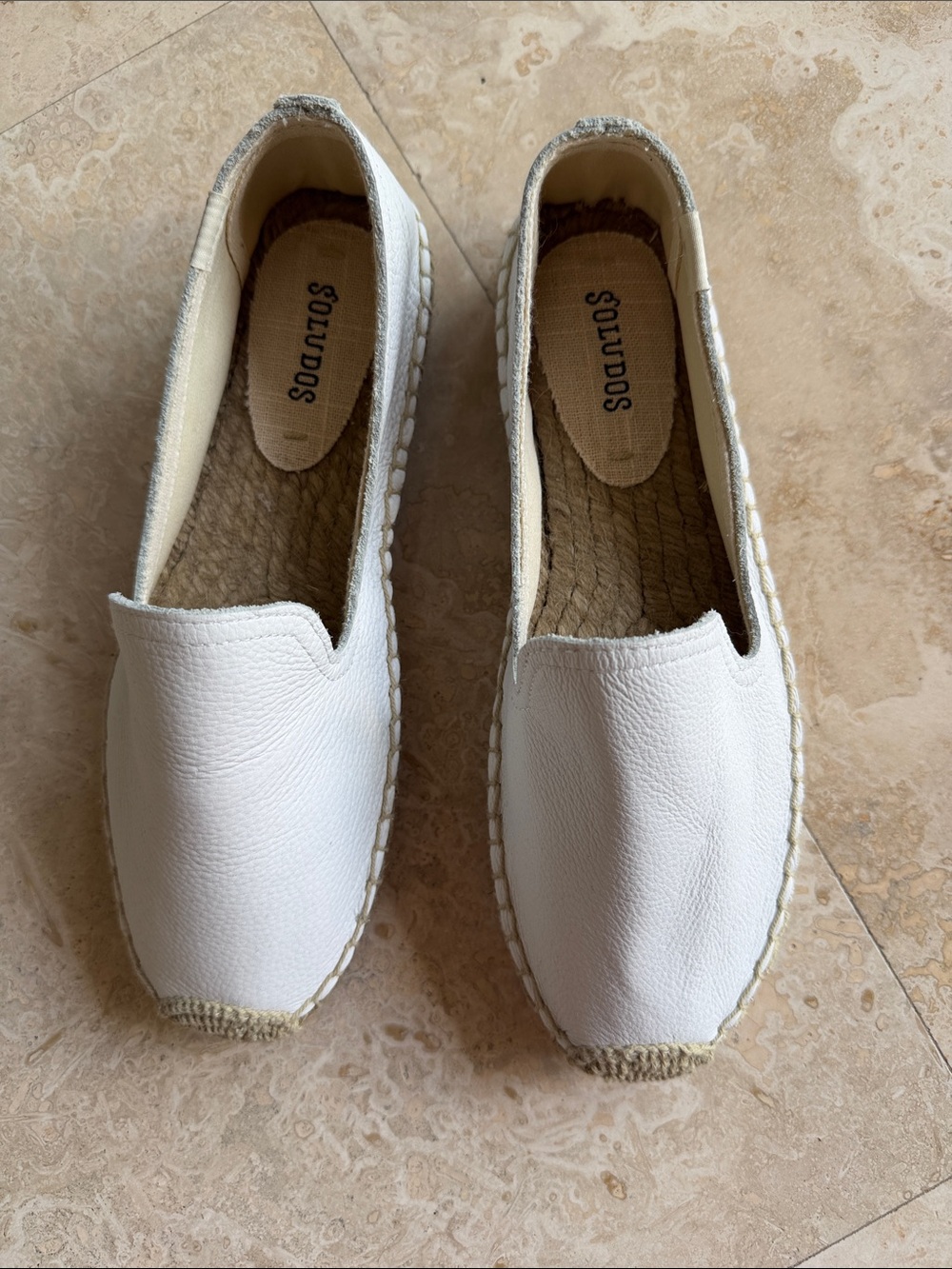 Soludos White Leather Espadrille Slip-On Flats